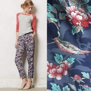 elevenses Floral Bird Tapered Tuxedo Trousers size 2